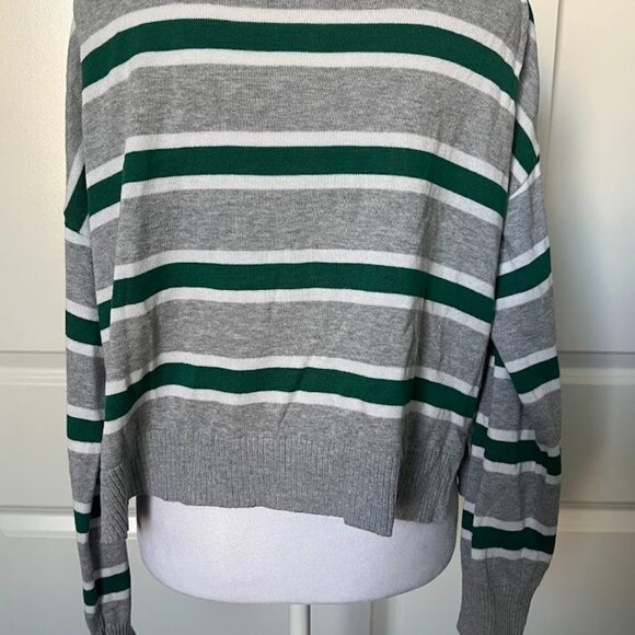 Garage Gray Green Stripe Pullover Cropped Boxy Long Sleeve Sweater Size Small - Picture 2 of 12
